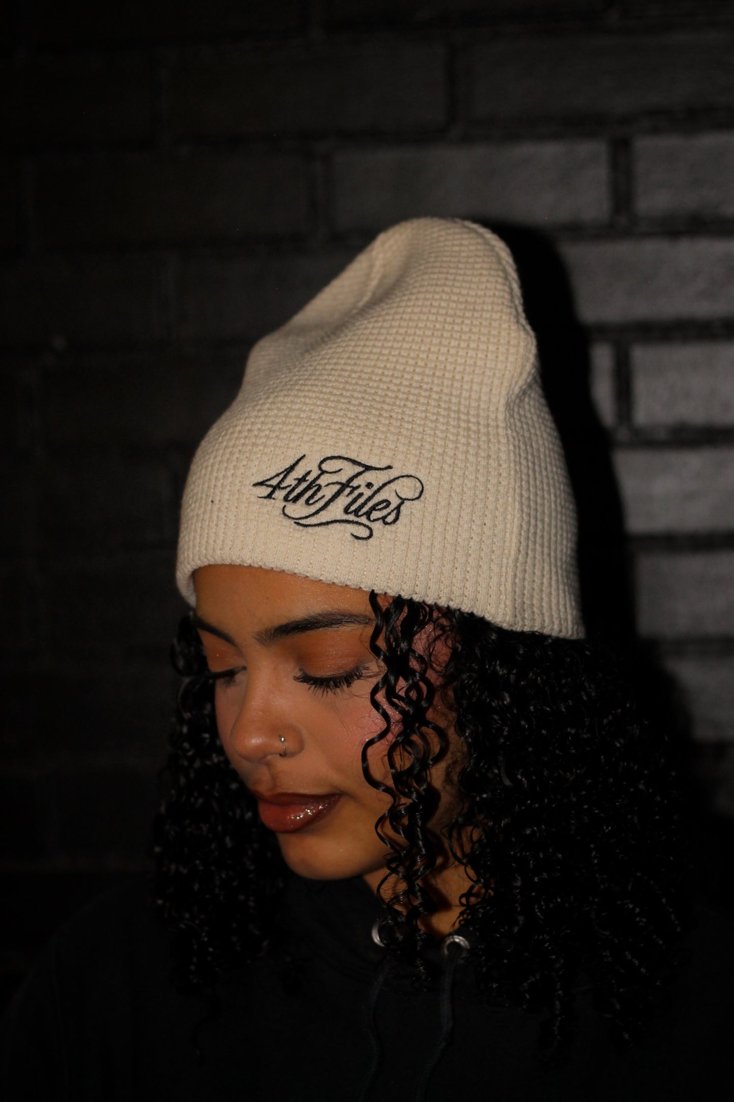 Ivory waffle knit beanie