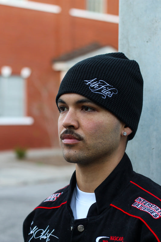 Black Waffle Knit Beanie
